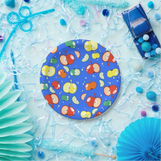 Let's Party Started - Pop Apple op Blauw Papieren Bordje (Feest)