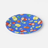 Let's Party Started - Pop Apple op Blauw Papieren Bordje (Gekanteld)