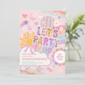 Lets Party Sun Rainbow Disco Birthday Invitation Kaart (Staand voorkant)