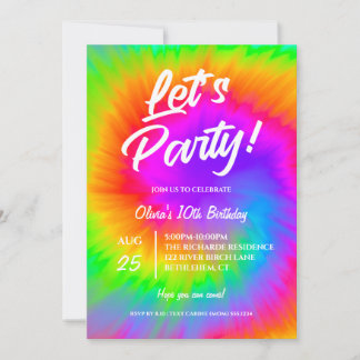 Let's Party Vibrant Tie Dye  birthday  Kaart