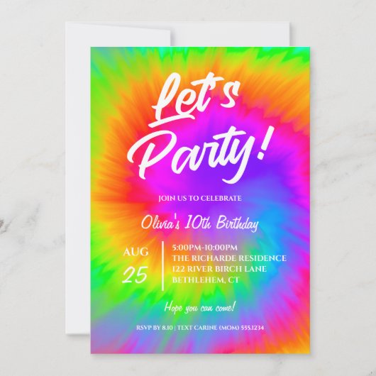 Let's Party Vibrant Tie Dye  birthday  Kaart (Voorkant)