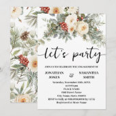 Let's Party Winter White Flowers Engagement Kaart (Voorkant / Achterkant)