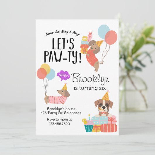 Let's Paw-ty, Dog Birthday, Puppy Party Kaart (Staand voorkant)