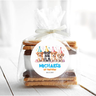 Lets Paw-ty Puppy Hond Verjaardagsfeest Ronde Sticker