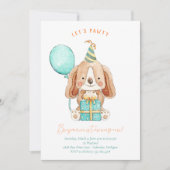 Lets Paw-ty Puppy Hond Verjaardagsfeestuitnodiging Kaart (Voorkant)