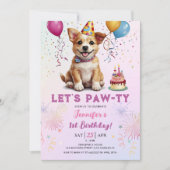 Lets Pawty 1e Verjaardag Hond Puppy Meisje Feest Kaart (Voorkant)