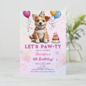 Lets Pawty 4th Verjaardag Hond Puppy Meisje Feest Kaart (Staand voorkant)