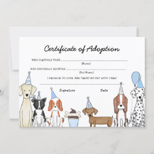 Lets Pawty Adoptie Certificaat Hond verjaardagskaa Bedankkaart