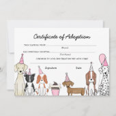 Lets Pawty Adoptie Certificaat Hond verjaardagskaa Bedankkaart (Voorkant)