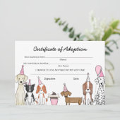 Lets Pawty Adoptie Certificaat Hond verjaardagskaa Bedankkaart (Staand voorkant)