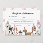 Lets Pawty Adoptie Certificaat Hond verjaardagskaa Bedankkaart (Voorkant / Achterkant)