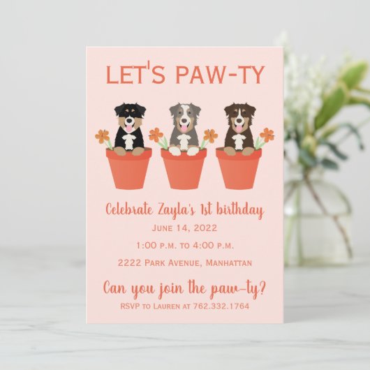 Lets Pawty Australian Shepherd Dogs Kaart (Staand voorkant)