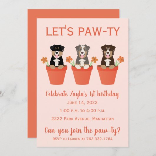 Lets Pawty Australian Shepherd Dogs Kaart (Voorkant / Achterkant)