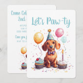 Let's Pawty Birthday Dachshund Dogs Kaart (Voorkant / Achterkant)