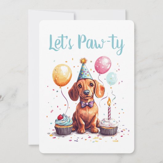 Let's Pawty Birthday Dachshund Dogs Kaart (Voorkant)
