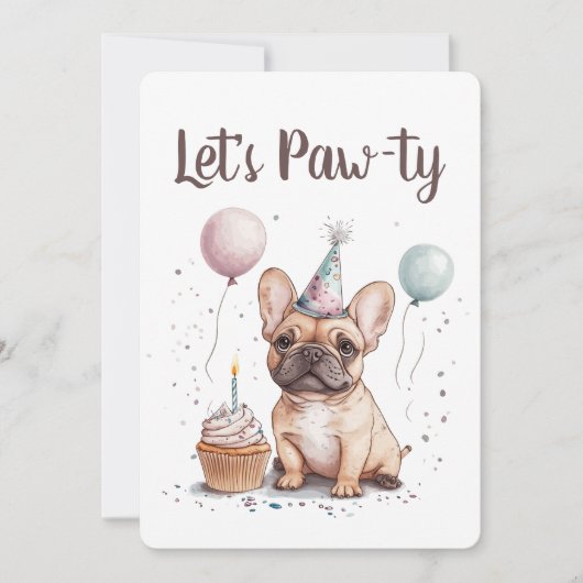 Let's Pawty Birthday French Bulldog Kaart (Voorkant)