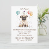 Let's Pawty Birthday Pug Dogs Cupcake Kaart (Staand voorkant)