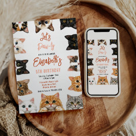 Let's Pawty Cat 5th Birthday | Custom Birthday Kid Kaart