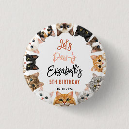 Let's Pawty Cat 5th Birthday | Custom Birthday Kid Ronde Button 3,2 Cm