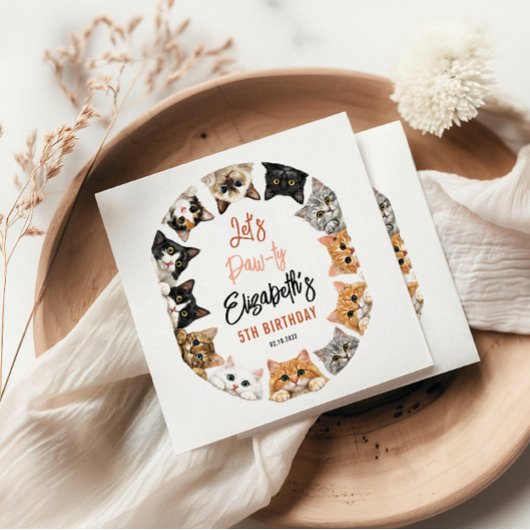 Let's Pawty Cat 5th Birthday | Custom Birthday Kid Servet