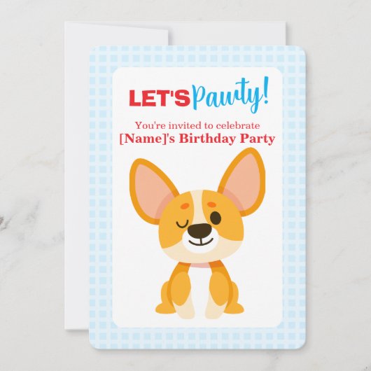 Let's Pawty Corgi Birthday Kaart (Voorkant)