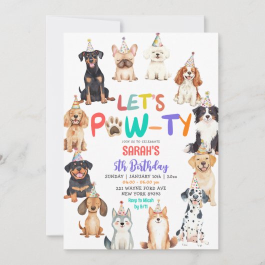 Let's Pawty Dog Lovers Pet Themed Kids Birthday Kaart (Voorkant)