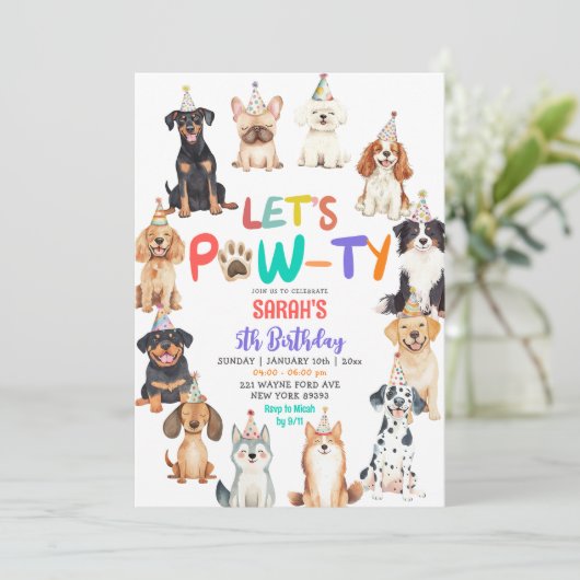 Let's Pawty Dog Lovers Pet Themed Kids Birthday Kaart (Staand voorkant)