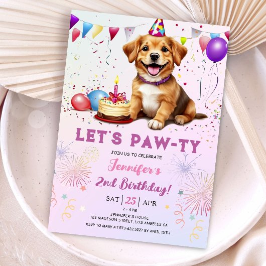 Lets Pawty Dog Verjaardagsfeestje Meisje 2e Verjaa Kaart
