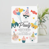 Let's Pawty Dogs & Cat Balloons Verjaardag Kaart (Staand voorkant)