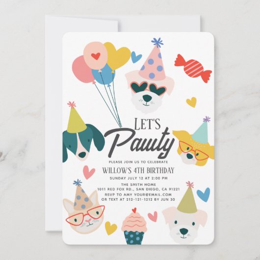 Let's Pawty Dogs & Cat Balloons Verjaardag Kaart (Voorkant)