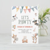 Let's Pawty Funny Dog Birthday Party Kaart (Staand voorkant)