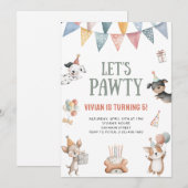 Let's Pawty Funny Dog Birthday Party Kaart (Voorkant / Achterkant)
