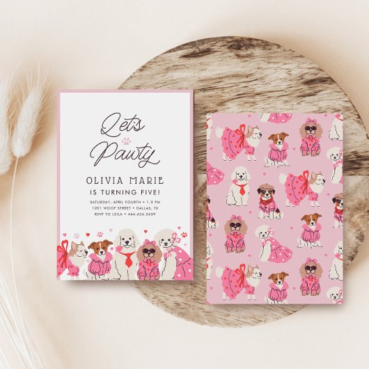 Let's Pawty Girls' Pink Puppy Party Verjaardag Kaart