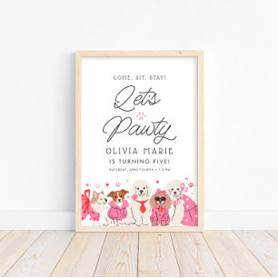 Let's Pawty Girls Roze Puppy Verjaardag Welkom Tek Poster