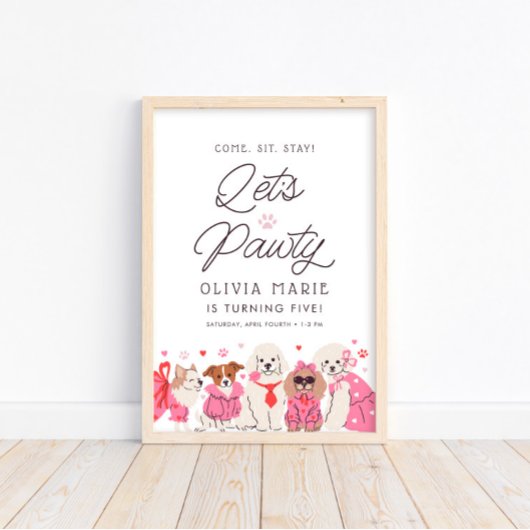 Let's Pawty Girls Roze Puppy Verjaardag Welkom Tek Poster