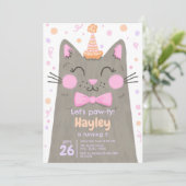 Lets Pawty Grey Schattigee Kitty Cat Face Verjaard Kaart (Staand voorkant)