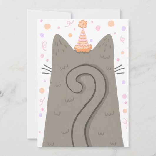 Lets Pawty Grey Schattigee Kitty Cat Face Verjaard Kaart (Achterkant)