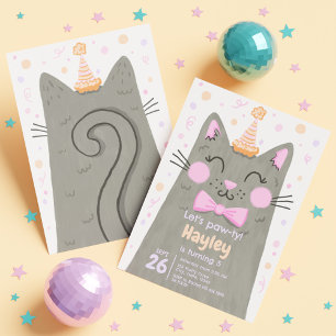 Lets Pawty Grey Schattigee Kitty Cat Face Verjaard Kaart