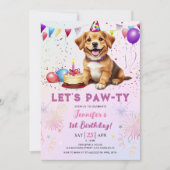 Lets Pawty Hond Verjaardagsfeestje Meisje 1e Verja Kaart (Voorkant)
