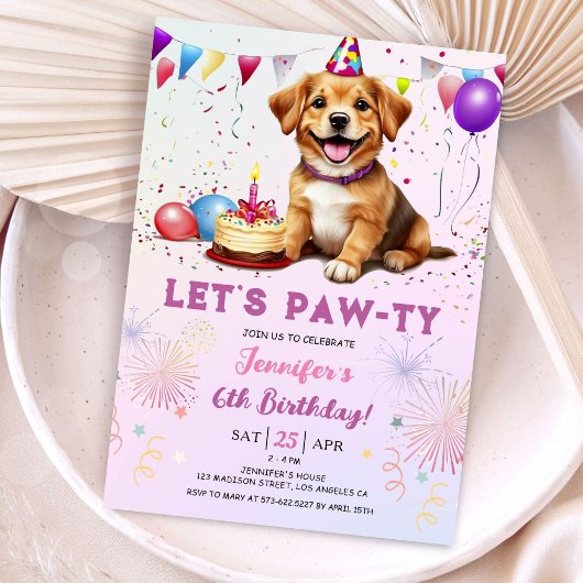Lets Pawty Hond Verjaardagsfeestje Meisje 6e Verja Kaart
