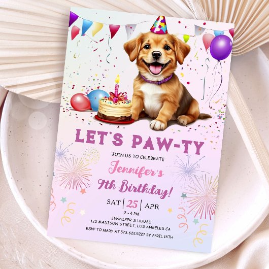 Lets Pawty Hond Verjaardagsfeestje Meisje 9e Verja Kaart
