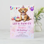 Lets Pawty Hond Verjaardagsfeestje Meisje 9e Verja Kaart (Staand voorkant)