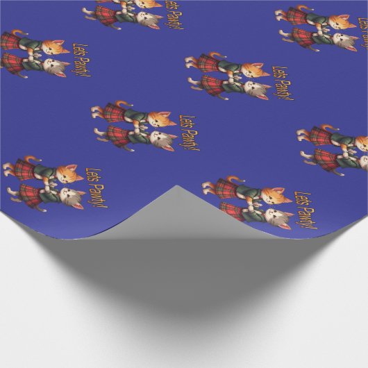 Lets Pawty Orange Cats Dancing Ceilidh Celebration Cadeaupapier (Hoek)