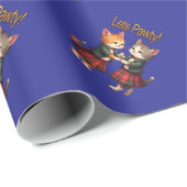 Lets Pawty Orange Cats Dancing Ceilidh Celebration Cadeaupapier (Rol Hoek)