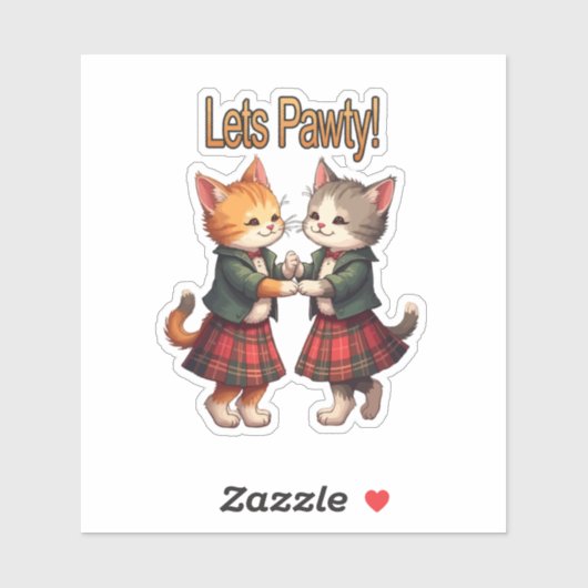 Lets Pawty Orange Cats Dancing Ceilidh Celebration Sticker (Vel)