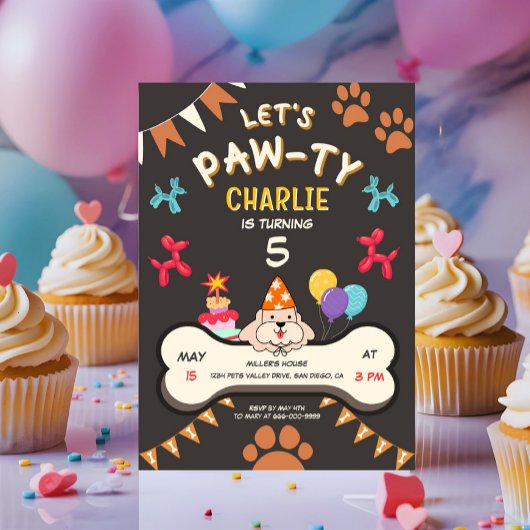 Lets Pawty Puppy Dog Verjaardagsfeestje Kaart