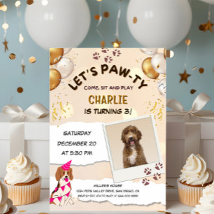 Lets Pawty Puppy Hond Verjaardagsfeestje Foto Kaart