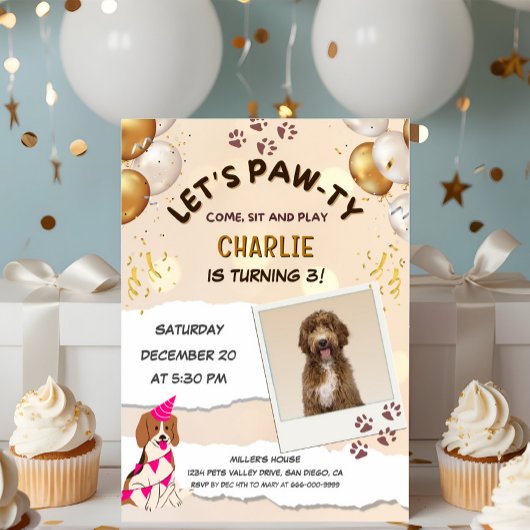 Lets Pawty Puppy Hond Verjaardagsfeestje Foto Kaart