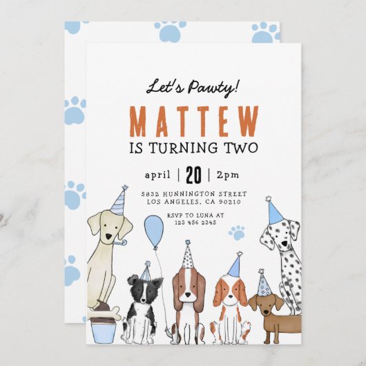 Lets Pawty Puppy Pawty Verjaardag Hond Kaart (Voorkant / Achterkant)