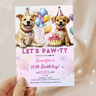 Lets Pawty Puppy Verjaardagsfeestje Meisje 10e Ver Kaart